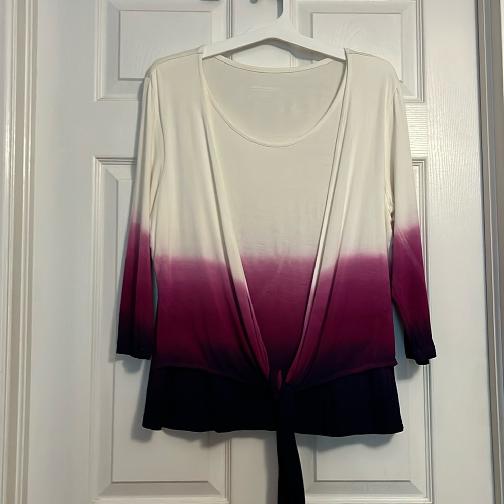 Soft Surroundings Purple Tie Front 3/4 Sleeve Blouse, size L